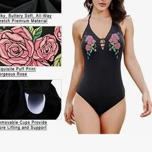 Elegant Black Floral One-Piece Swimsuit